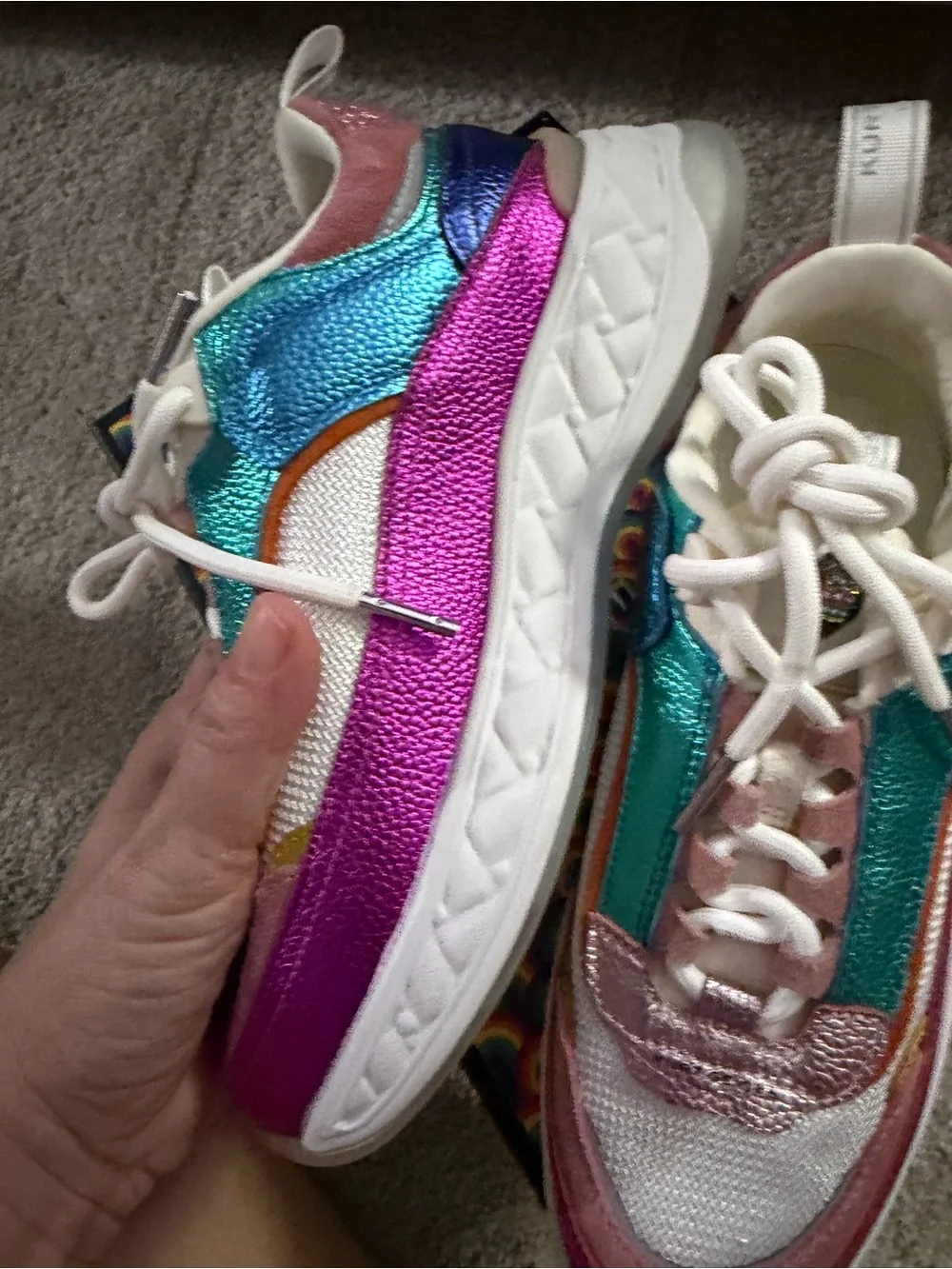 Kurt Geiger Colorblock Leather & Mesh Sneakers - White, Pink, Teal, Purple